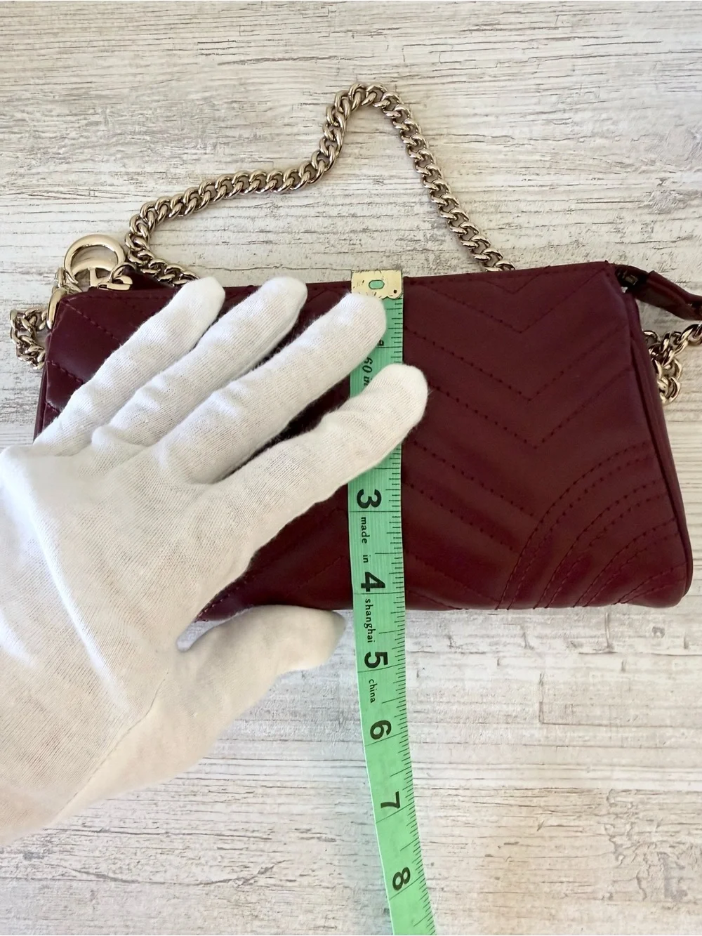 New Gucci Marmont GG leather small bag with chain, burgundy